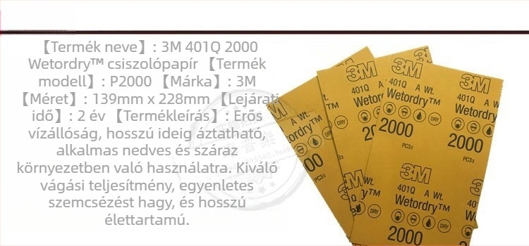 3M nedves csiszolópapír, 2000 mesh, 1500 grit, autófesték karcolások polírozásához