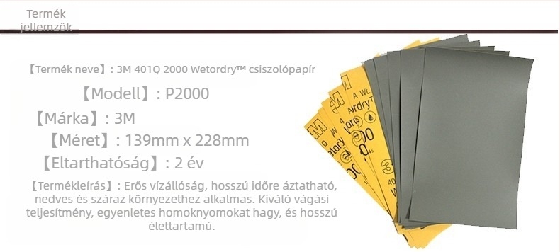 3M nedves csiszolópapír, 2000 mesh, 1500 grit, autófesték karcolások polírozásához