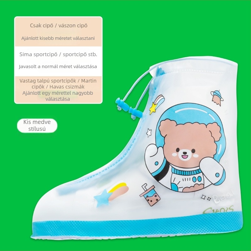 Gyerekek esőcsizmájához való védőhuzat – vízálló, csúszásmentes, kopásálló, szennyeződésálló, mesés mintákkal (egyszarvú, kacsa, dinoszaurusz, medve)