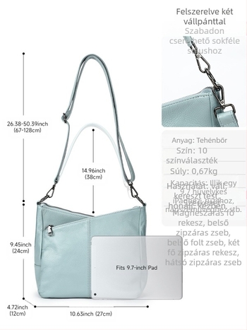 Valódi bőr keresztbody táska, kis négyzetes formájú, első réteg marhabőrből, dupla vállpánt, cipzáras zseb