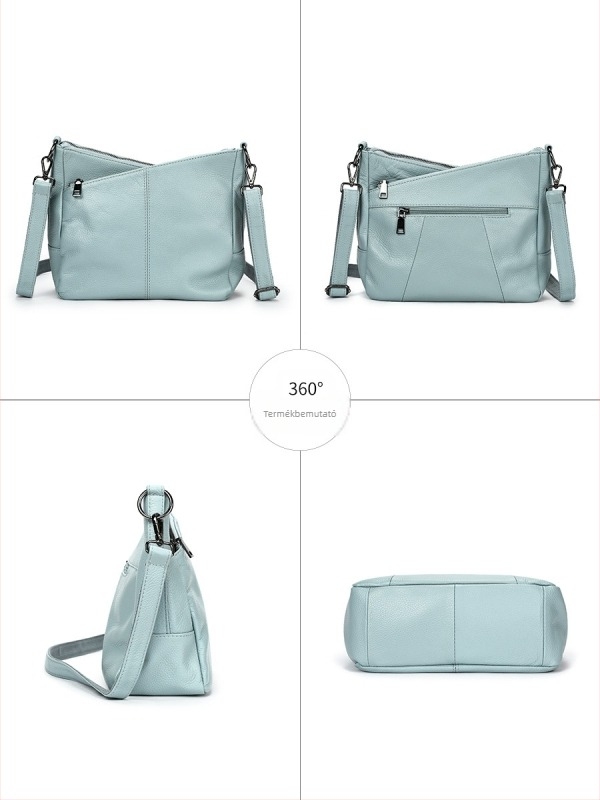 Valódi bőr keresztbody táska, kis négyzetes formájú, első réteg marhabőrből, dupla vállpánt, cipzáras zseb