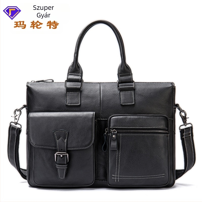 Maltette valódi bőr laptop táska üzleti stílusban, felsőrétegű marhabőr, vízálló és bővíthető