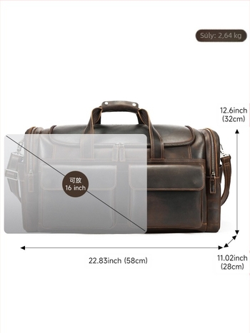 Marunte férfi bőr utazótáska keresztpánttal, Crazy Horse bőr, 36–55 L kapacitás, poliészter bélés