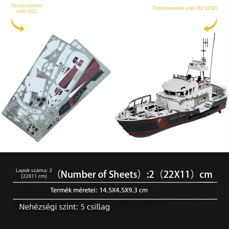 DIY 3D jacht puzzle rozsdamentes acélból – teljes fém modell összeállításhoz, 14+