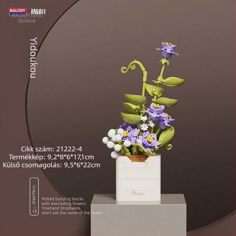 BALODY 21222 Rozsa-orkidea építőblokkok virágcsokor — ABS műanyag, DIY készlet, több mint 800 darab, 7–14 éveseknek