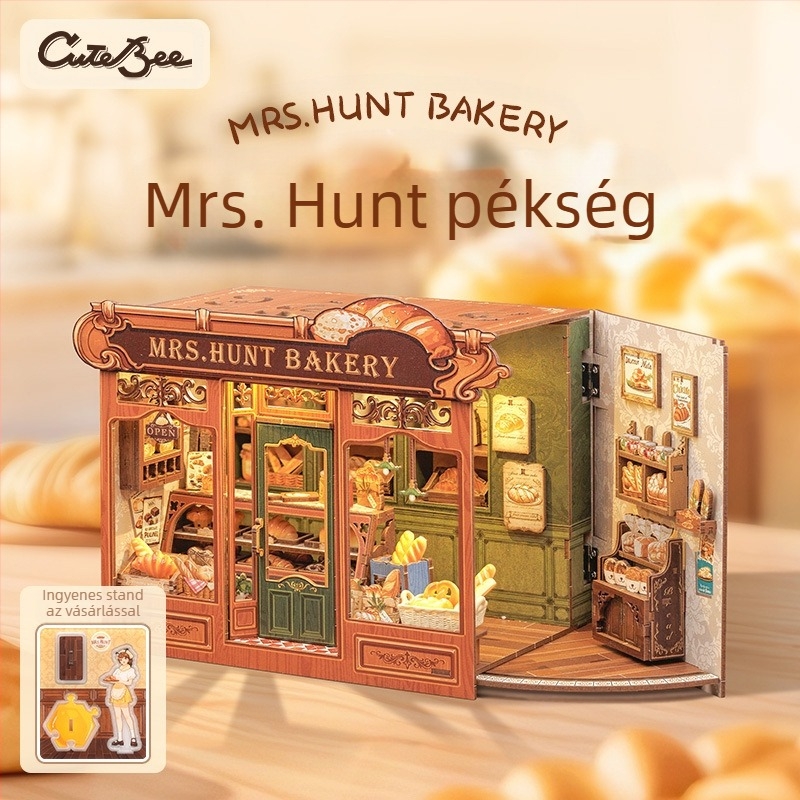 Faanyag DIY 3D architektúrális modell: Corner Coffee Shop, akkumulátoros, összeszerelés szükséges, CuteBee