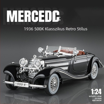 Ötvözetből készült klasszikus autó modell hang- és fényhatással, 7–14 éveseknek