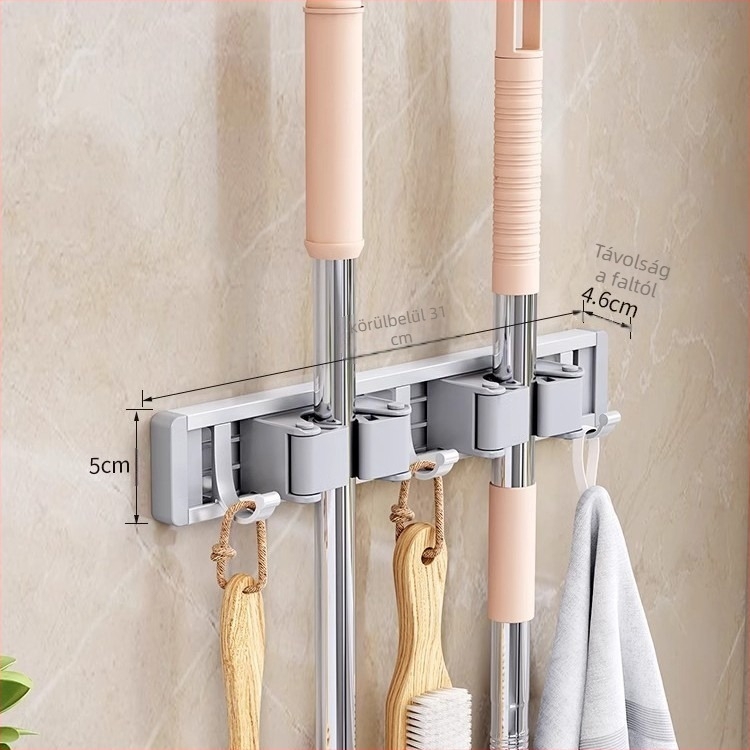 Falihoz szerelhető mop és seprű tartó | űr-alumínium | teherbírás 10 kg | oxidációs feldolgozás | oxidációs felületkezelés | könnyű luxus stílus