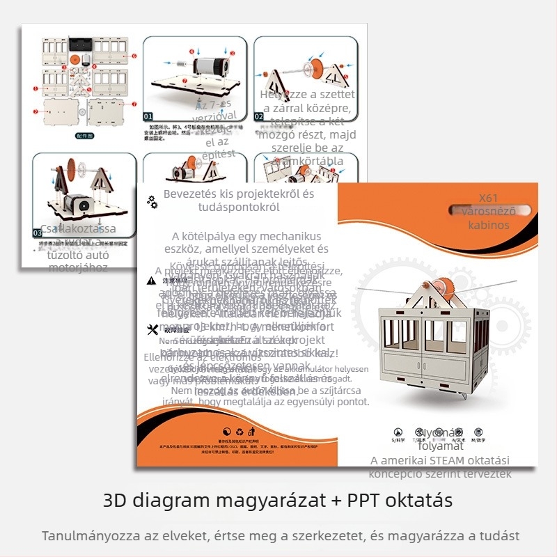 Fából készült STEM oktatási készlet: felvonó modell kosárral, DIY, elektromos, többfunkciós, 7–14 éveseknek