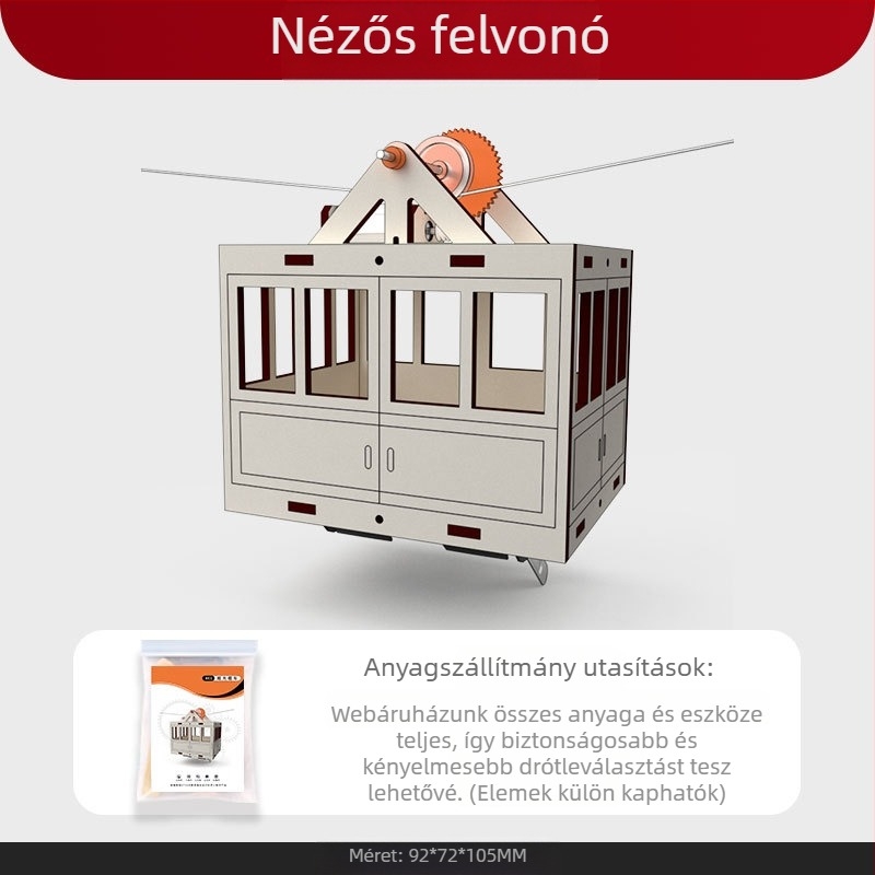 Fából készült STEM oktatási készlet: felvonó modell kosárral, DIY, elektromos, többfunkciós, 7–14 éveseknek
