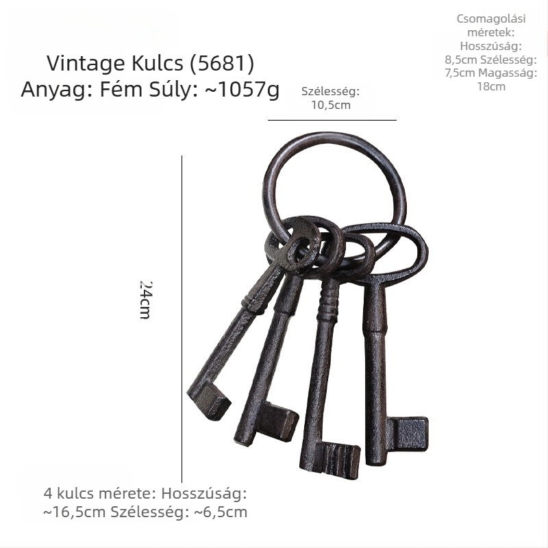 Kulcstartó falidísz — öntöttvas, geometriai forma, modern minimál stílus, európai vintage ihletés, ajándék kész