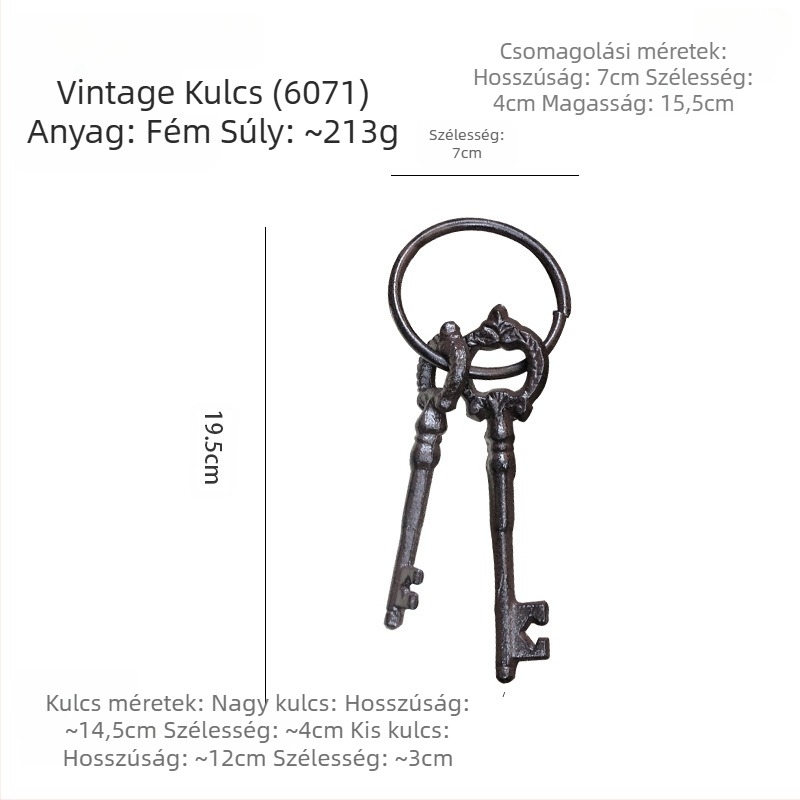 Kulcstartó falidísz — öntöttvas, geometriai forma, modern minimál stílus, európai vintage ihletés, ajándék kész