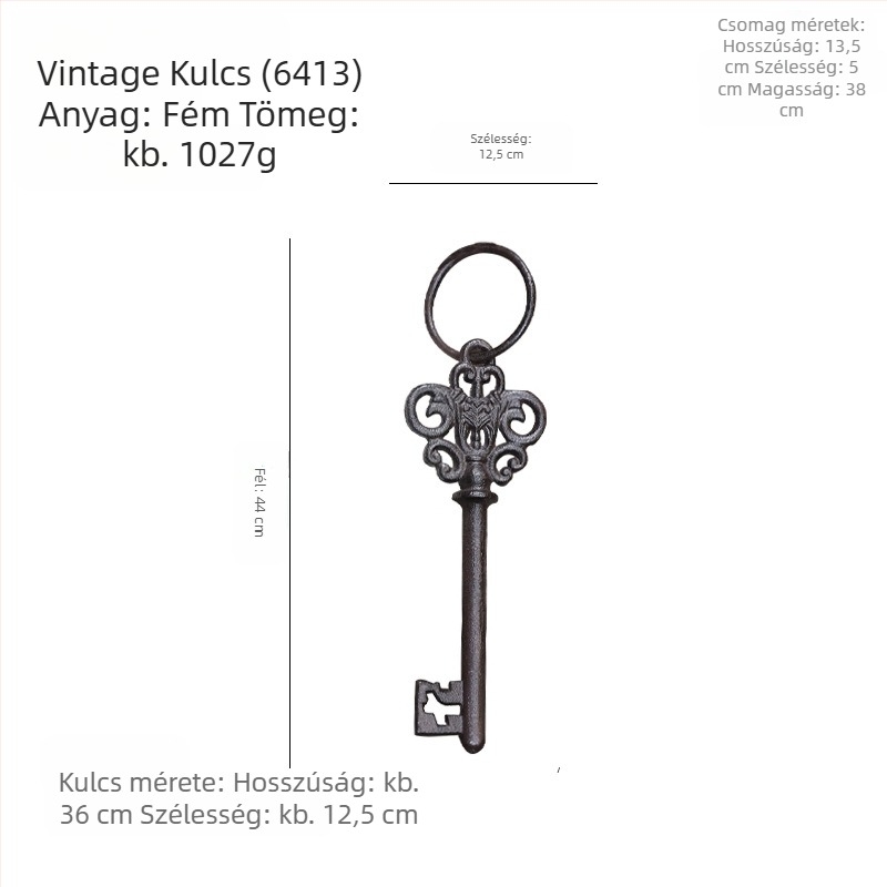 Kulcstartó falidísz — öntöttvas, geometriai forma, modern minimál stílus, európai vintage ihletés, ajándék kész