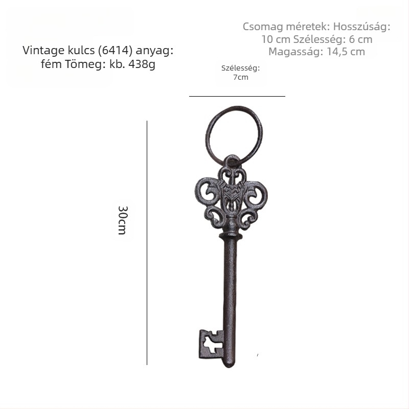 Kulcstartó falidísz — öntöttvas, geometriai forma, modern minimál stílus, európai vintage ihletés, ajándék kész