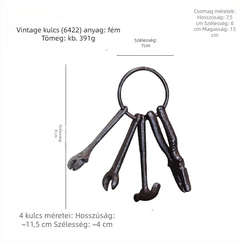 Kulcstartó falidísz — öntöttvas, geometriai forma, modern minimál stílus, európai vintage ihletés, ajándék kész