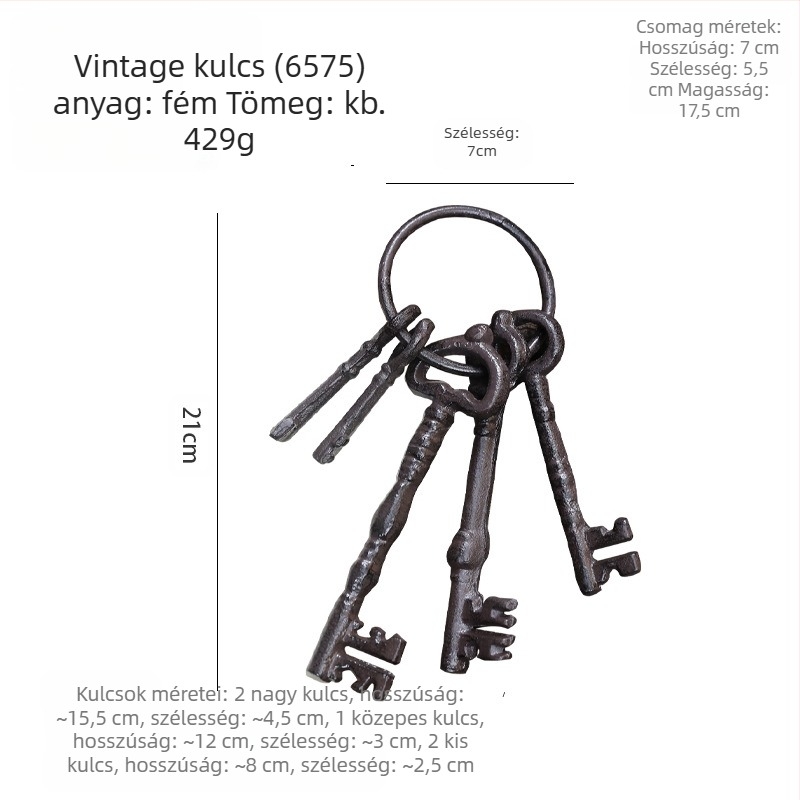 Kulcstartó falidísz — öntöttvas, geometriai forma, modern minimál stílus, európai vintage ihletés, ajándék kész
