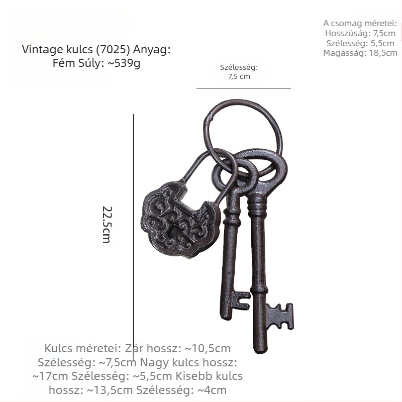 Kulcstartó falidísz — öntöttvas, geometriai forma, modern minimál stílus, európai vintage ihletés, ajándék kész