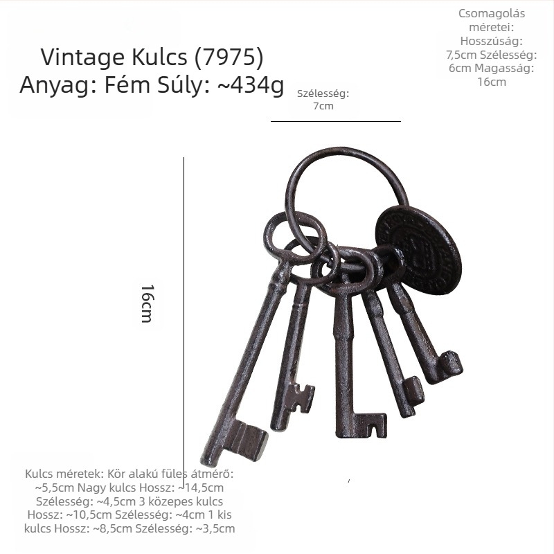 Kulcstartó falidísz — öntöttvas, geometriai forma, modern minimál stílus, európai vintage ihletés, ajándék kész