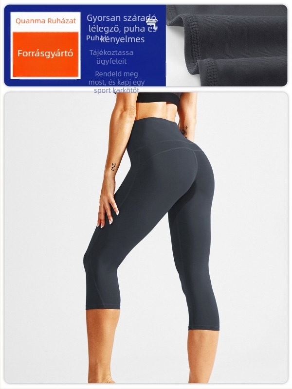 Női jóga nadrág magas derékkal a csípő emeléséért, cropped hossz, 85% poliészter keverék, nedvszívó