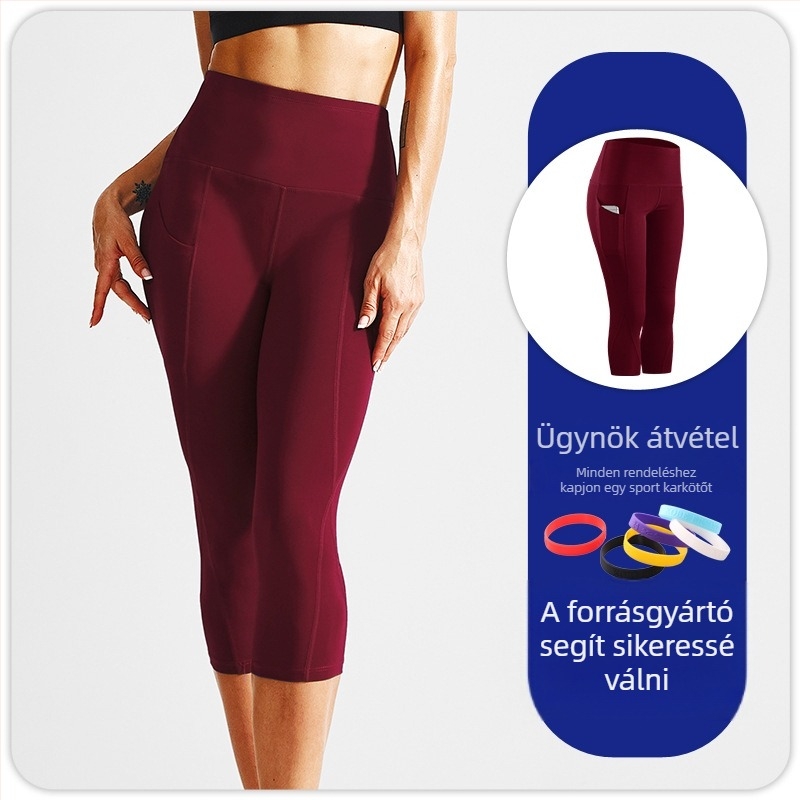 Női jóga nadrág magas derékkal a csípő emeléséért, cropped hossz, 85% poliészter keverék, nedvszívó