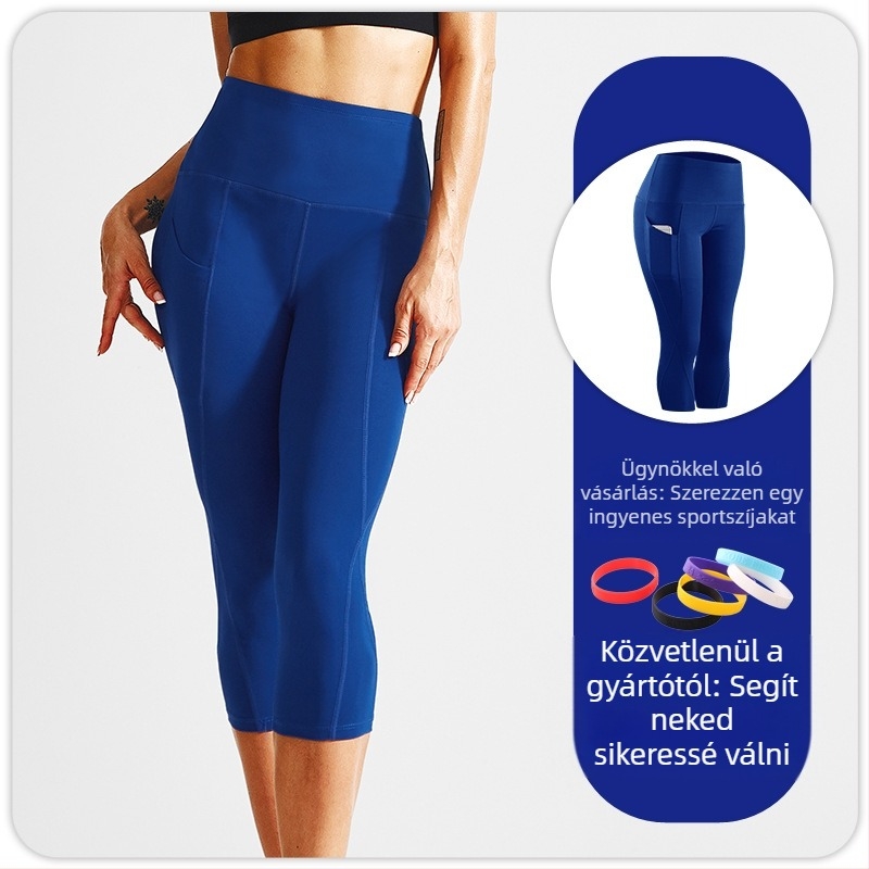 Női jóga nadrág magas derékkal a csípő emeléséért, cropped hossz, 85% poliészter keverék, nedvszívó