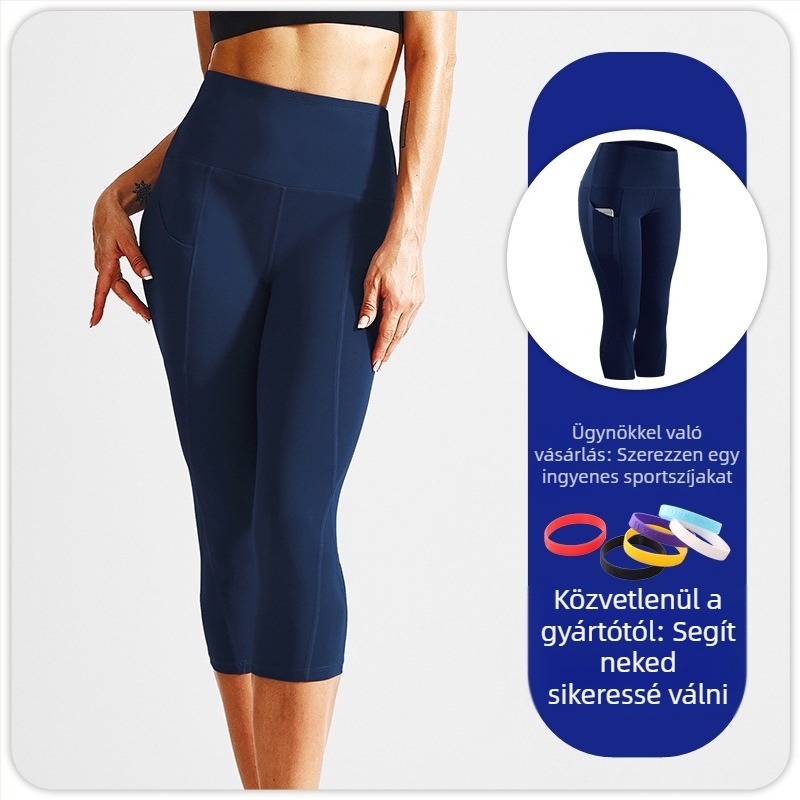 Női jóga nadrág magas derékkal a csípő emeléséért, cropped hossz, 85% poliészter keverék, nedvszívó