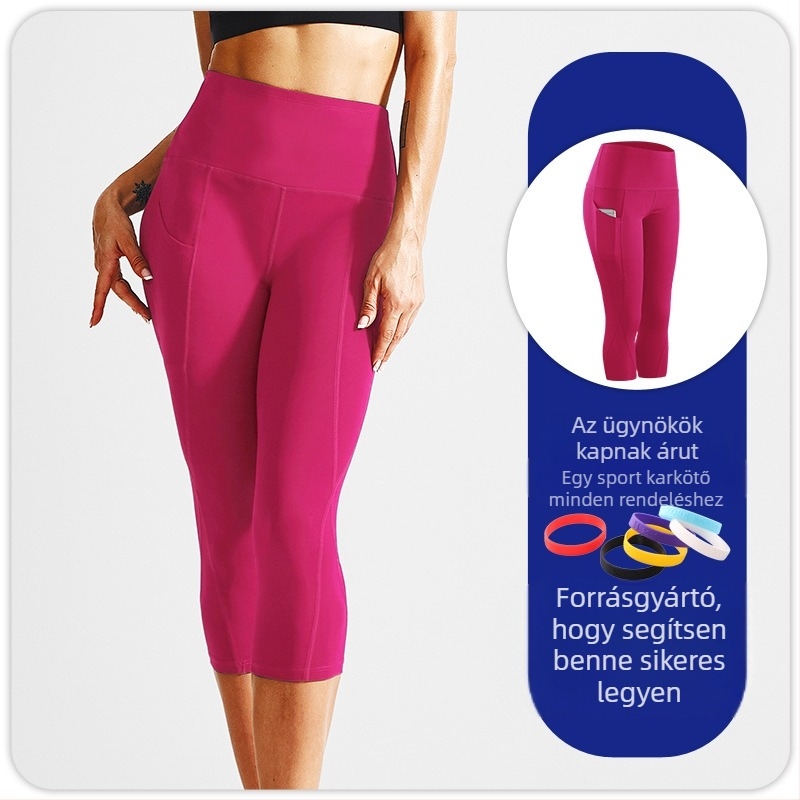 Női jóga nadrág magas derékkal a csípő emeléséért, cropped hossz, 85% poliészter keverék, nedvszívó