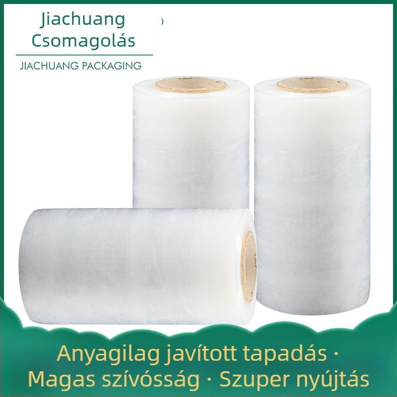 Stretch wrap film – átlátló PE csomagolófilm, nagy viszkozitású, nettó tömeg 4 kg, eredet: Linyi, Shandong; márka: Jiachuang