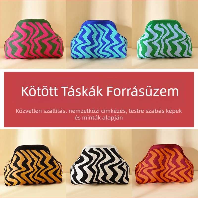 Kötött hull mintázatú clutch táska - kézben hordozható, alkar-stílus, nagy kapacitású, poliészter, párna alakú