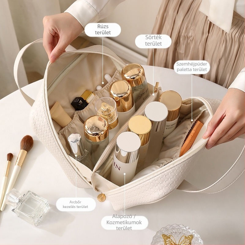 Sminktáska - PU kocka alak, nagy kapacitás, utazáshoz multifunkcionális szervező, modern minimalista stílus