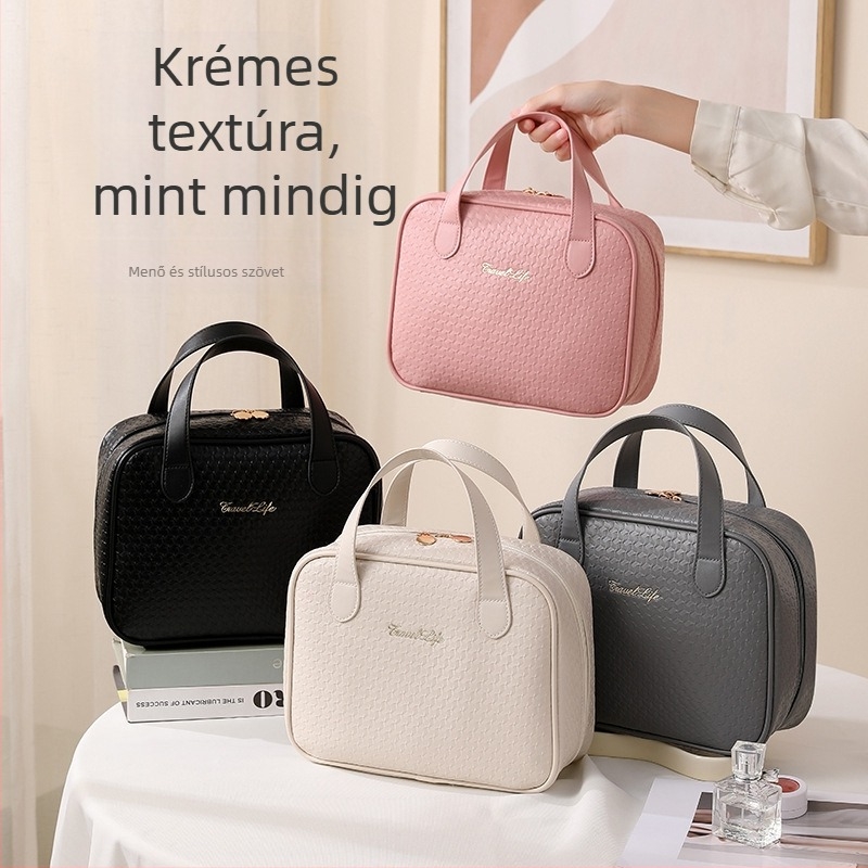 Sminktáska - PU kocka alak, nagy kapacitás, utazáshoz multifunkcionális szervező, modern minimalista stílus