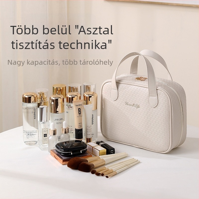 Sminktáska - PU kocka alak, nagy kapacitás, utazáshoz multifunkcionális szervező, modern minimalista stílus