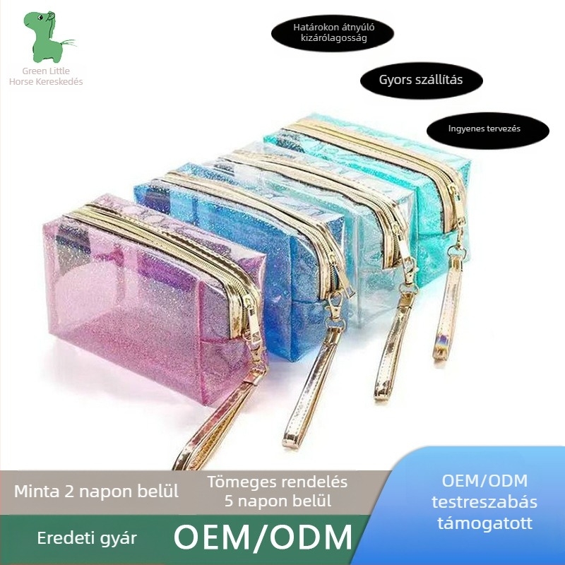 Green Pony PVC kocka alakú sminktáska – többfunkciós kozmetikai neszeszer utazáshoz, modell 0223