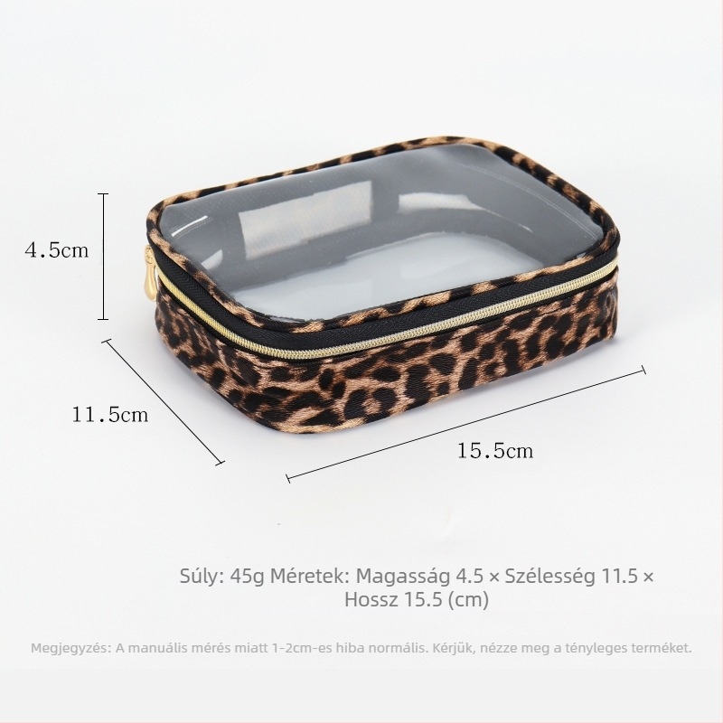 Leopárd mintás sminktáska – vízálló poliészter anyag, poliészter bélés, uniszex, városi minimalista stílus