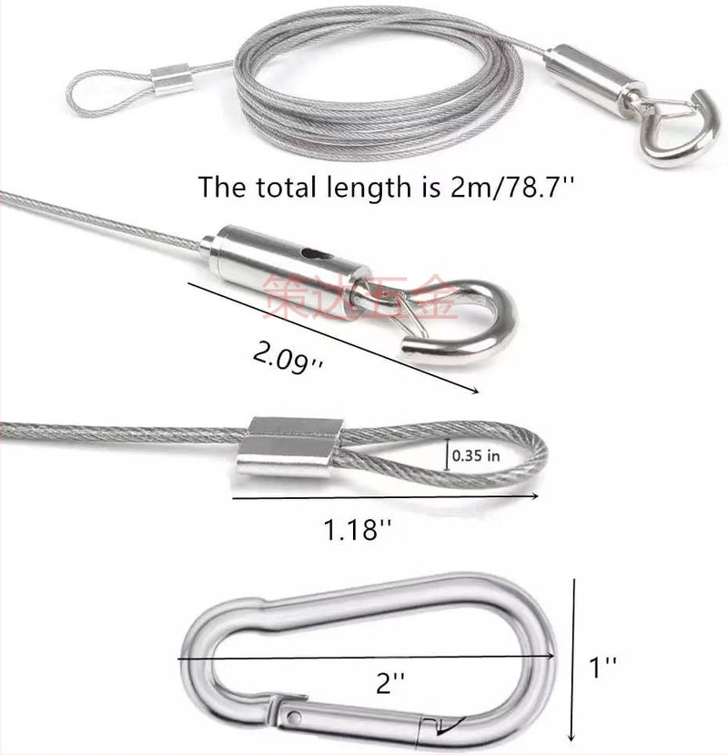 Rozsdamentes acél drótzsinór lanyard lámpákhoz — duplán csavarodó szerkezet, jobb forgás, húzási erő 2