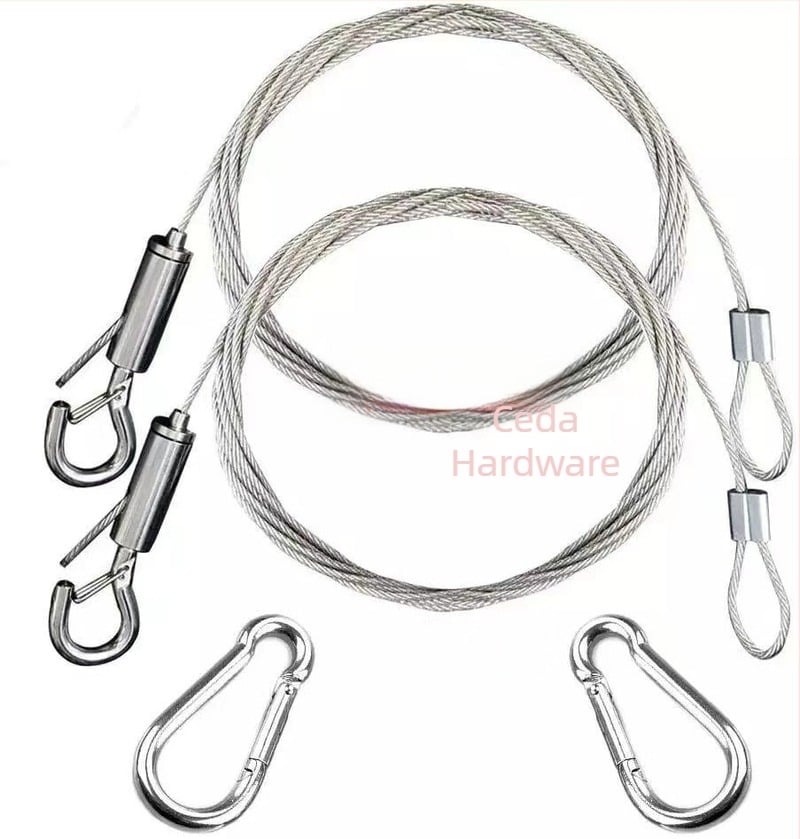 Rozsdamentes acél drótzsinór lanyard lámpákhoz — duplán csavarodó szerkezet, jobb forgás, húzási erő 2