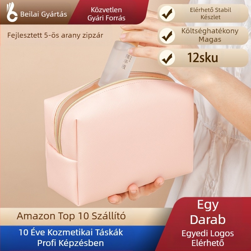 NYOLCSZÖGLETŰ Kozmetikai neszesszer PU bőr, vízálló, poliészter bélés, varrott kivitel