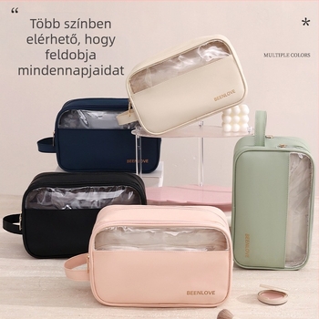 Nedves–száraz kozmetikai neszesszer bőrérzetű filmmel, poliészter bélésű, vízálló, uniszex, nagy kapacitású utazási táska