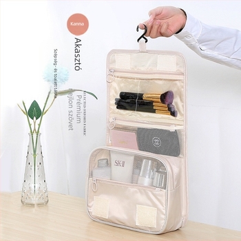 Függő kozmetikai táska koreai stílusban diagonális kampóval, nagy kapacitású utazási neszesszer, vízálló twill anyagból, nylon bélés, uniszex