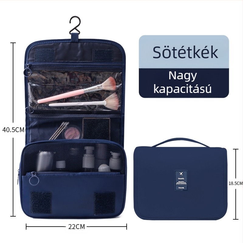 Függő kozmetikai táska koreai stílusban diagonális kampóval, nagy kapacitású utazási neszesszer, vízálló twill anyagból, nylon bélés, uniszex