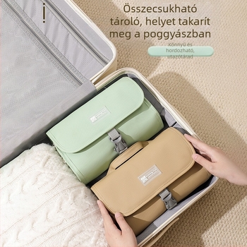 Utazó kozmetikai táska leválasztható akasztóval, nagy kapacitású, száraz–nedves elválasztás, vízálló, összehajtható, hordozható, 600D Oxford anyagból