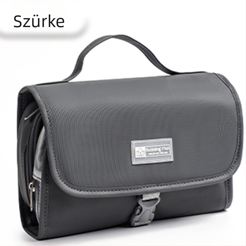 Utazó kozmetikai táska leválasztható akasztóval, nagy kapacitású, száraz–nedves elválasztás, vízálló, összehajtható, hordozható, 600D Oxford anyagból