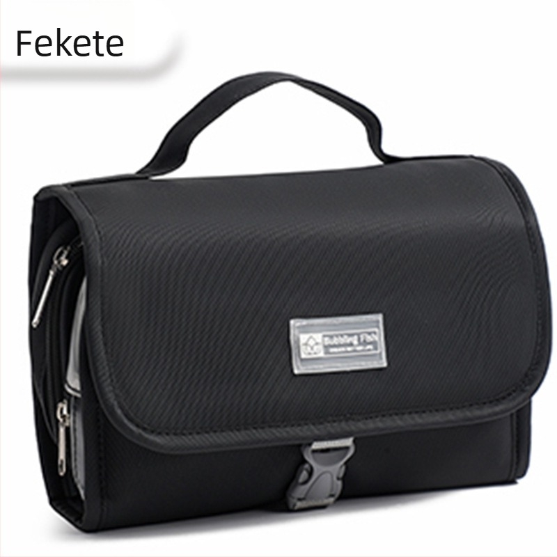 Utazó kozmetikai táska leválasztható akasztóval, nagy kapacitású, száraz–nedves elválasztás, vízálló, összehajtható, hordozható, 600D Oxford anyagból