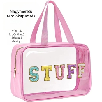 Átlátszó PVC kozmetikai táska, nagy kapacitású, hímzett betűkkel, vízálló, többfunkciós utazási szervező