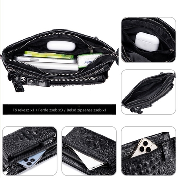 Férfi derék táska valódi bőrből, első réteg marhabőrből, légáteresztő kialakítás, poliészter bélés, keresztpántos változat