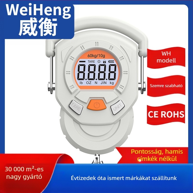 Weiheng WH-A36 60 kg kampós mérleg – elektronikus digitális mérleg háztartási és bevásárláshoz (Modell WH-A36, 60 kg tartomány, elektronikus mérés, akkumulátoros vagy újratölthető)