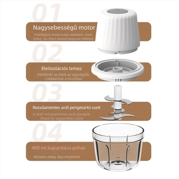 Vezeték nélküli elektromos fokhagyma zúzó, hordozható, újratölthető, 30W, 3.7V, ABS