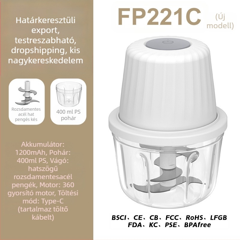 Vezeték nélküli elektromos fokhagyma zúzó, hordozható, újratölthető, 30W, 3.7V, ABS