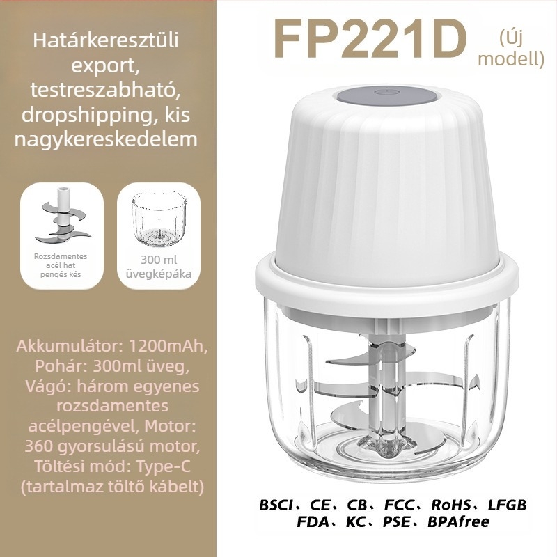 Vezeték nélküli elektromos fokhagyma zúzó, hordozható, újratölthető, 30W, 3.7V, ABS