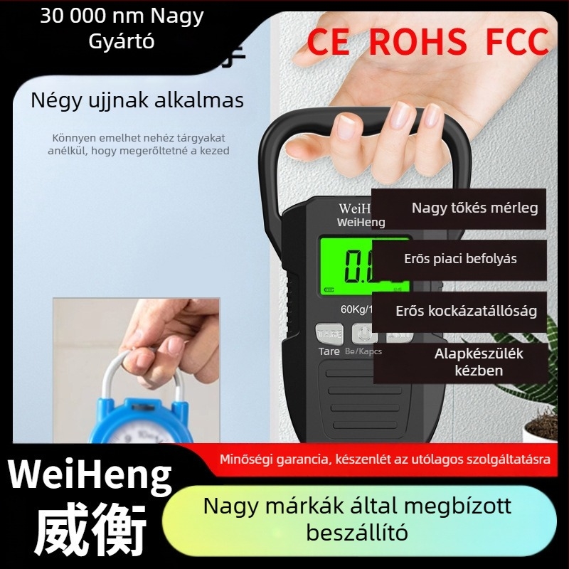 Weiheng WH-A33 utazótáska digitális mérleg, hordozható, akkumulátoros működés, 60 kg teherbírás